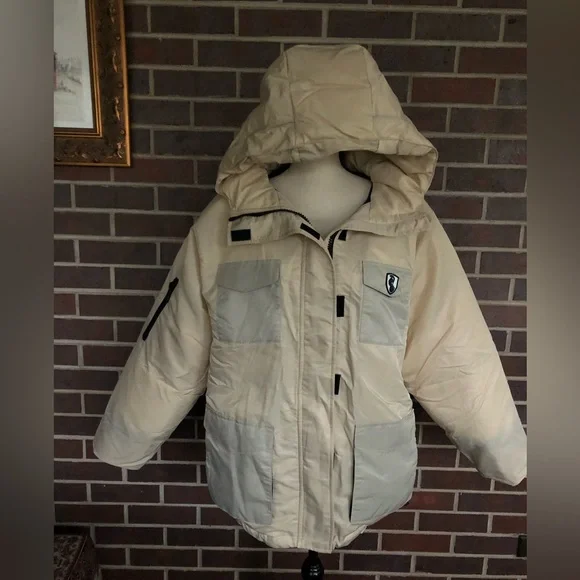 NWT VHNY Down Parka Oversized Winter Coat Beige Hooded Down Parka Jacket Sz M - Picture 4 of 12